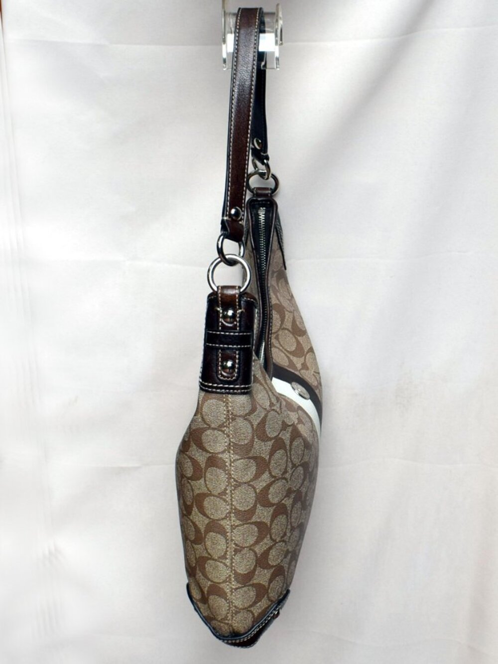 Coach Signature Stripe Chelsea Hobo Shoulder Bag F14476 Khaki Brown - Picture 5 of 13